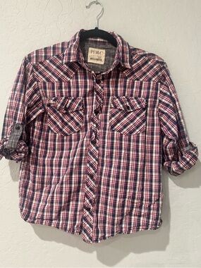 PD&C Red, Blue & White Plaid Button-Front Kids Shirt